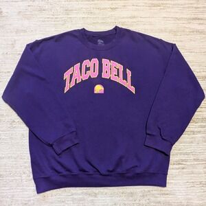 Taco Bell Sweatshirt Sz L Purple Retro Graphic Spellout Pullover Crewneck Fleece
